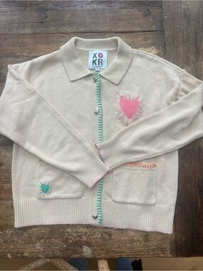 NWOT Kerri Rosenthal Heart Cardigan Heart-Applique and button sweater